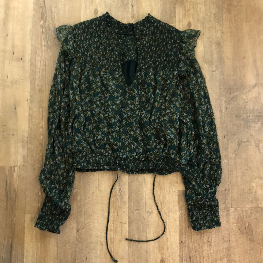 Free People green floral ruffle blouse